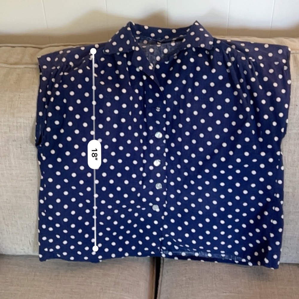 Vintage Polka Dot Navy Blue Women's Top - Picture 4 of 5